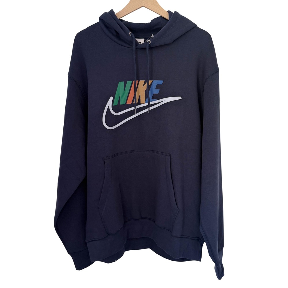 NWT Nike Mens Hoodie Navy Multi-Color Logo Graphic Sweatshirt Size Large